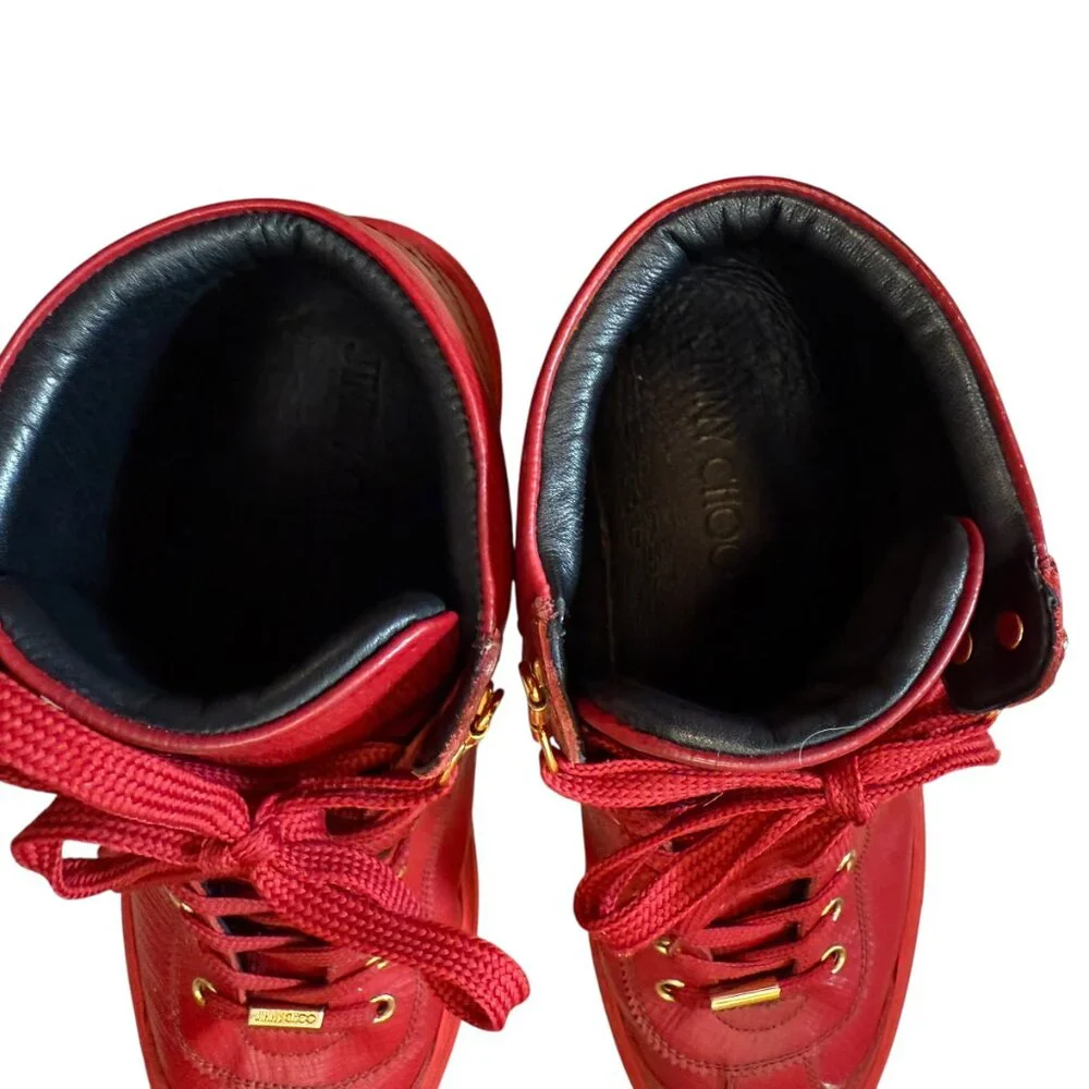 Jimmy Choo $985 Red Argyle Leather High-Top Designer Shoes Men's size 42/US 9